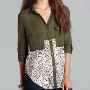 Free People Welcome to the Jungle Tunic Size Small Button Up Green Animal Print